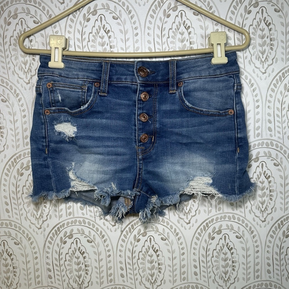 American Eagle Women's Denim Shorts Distressed Shortie Size 2 2in Inseam Midrise
